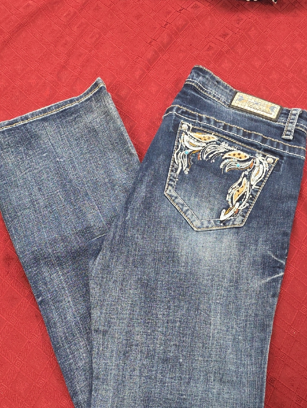 Grace in LA Dark Blue Boot Cut Jeans with Embroidered Pocket
